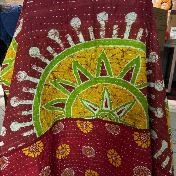 Kantha Half Sunburst /mustard Vintage Throw/Quilt handmade India - Picture 4 of 7